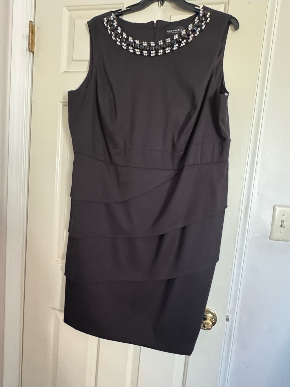 connected apparel Black Sleeveless Layered Sheath Dress with Beaded Neckline